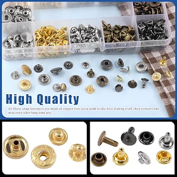 Glarks 160 Sets 2 Styles Leather Snap Fasteners Kit Including 12.5mm Metal Snap Buttons and 8 x 8mm Leather Rivets with 11Pcs Punch Hammer Setting Tools, Grease Pencils and Tape Measure