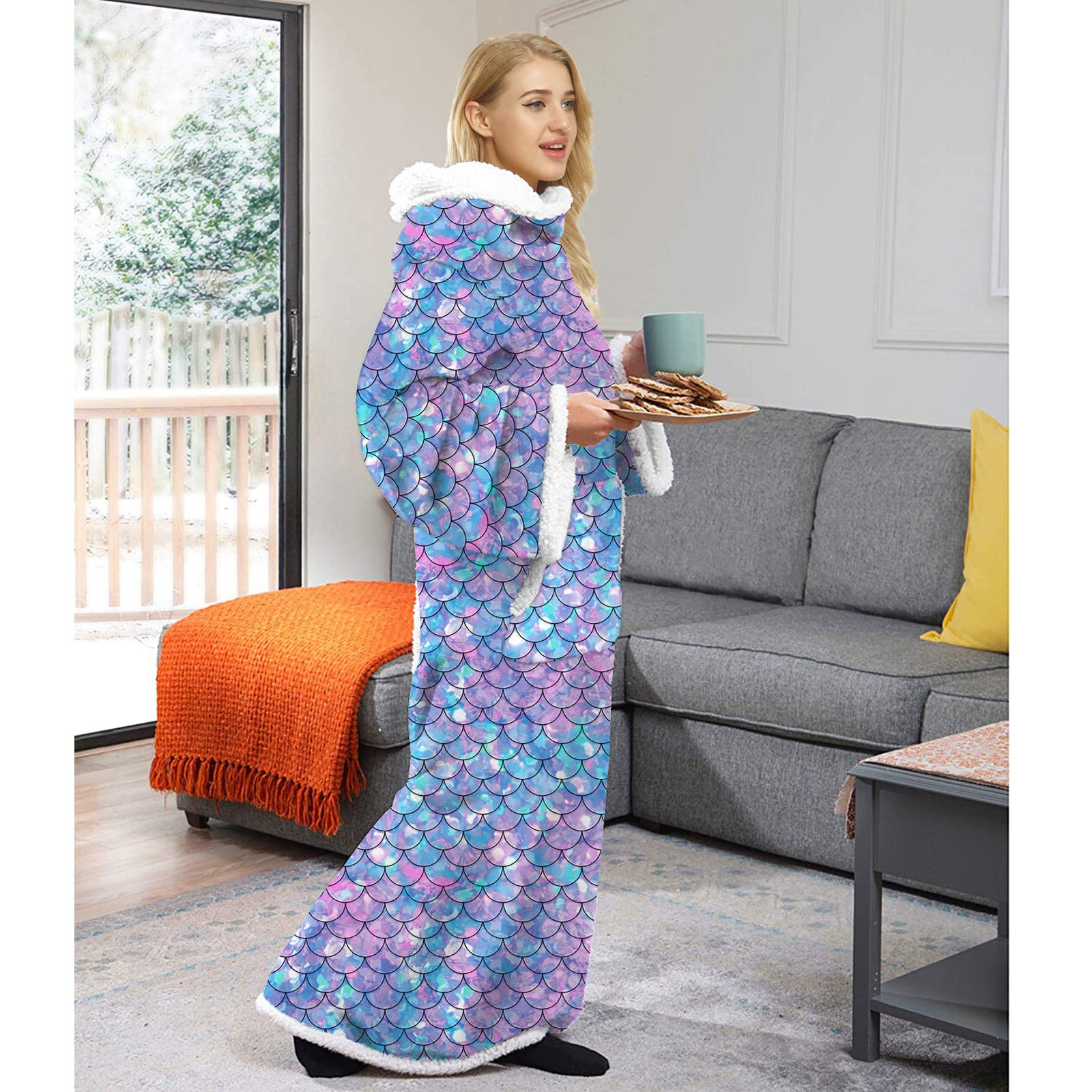 Manta Sherpa Ponible Para Adultos, Para Hombre Y Mujer Cómoda Y Calentita Manta Con Mangas, Manta Bata Para El Hogar, Bata Para Ver La Tele Manta De Sofá 001-One size