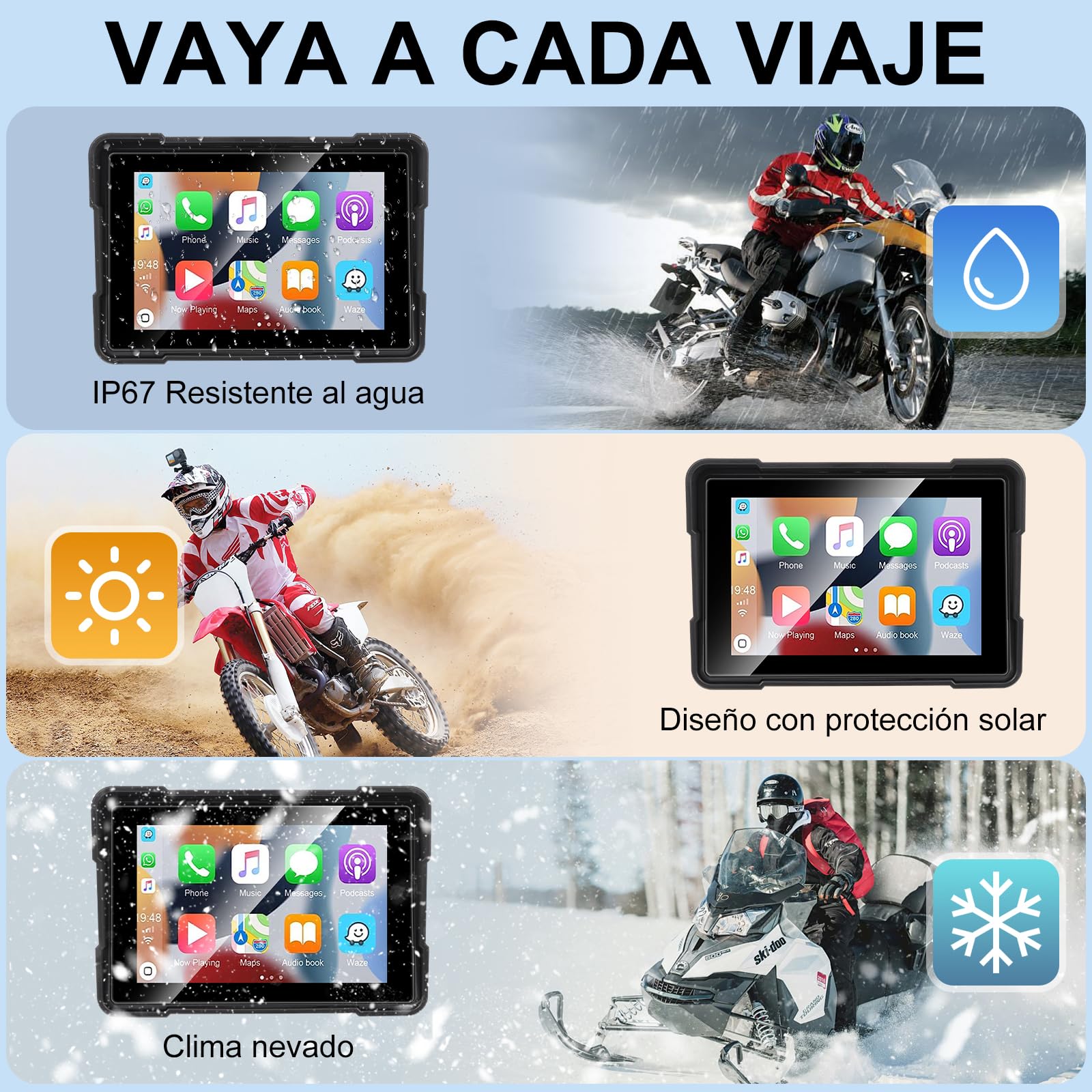 Navigatore Auto Portatile CarPlay Android Auto per Moto 5 Pollici Impermeabile Touchscreen