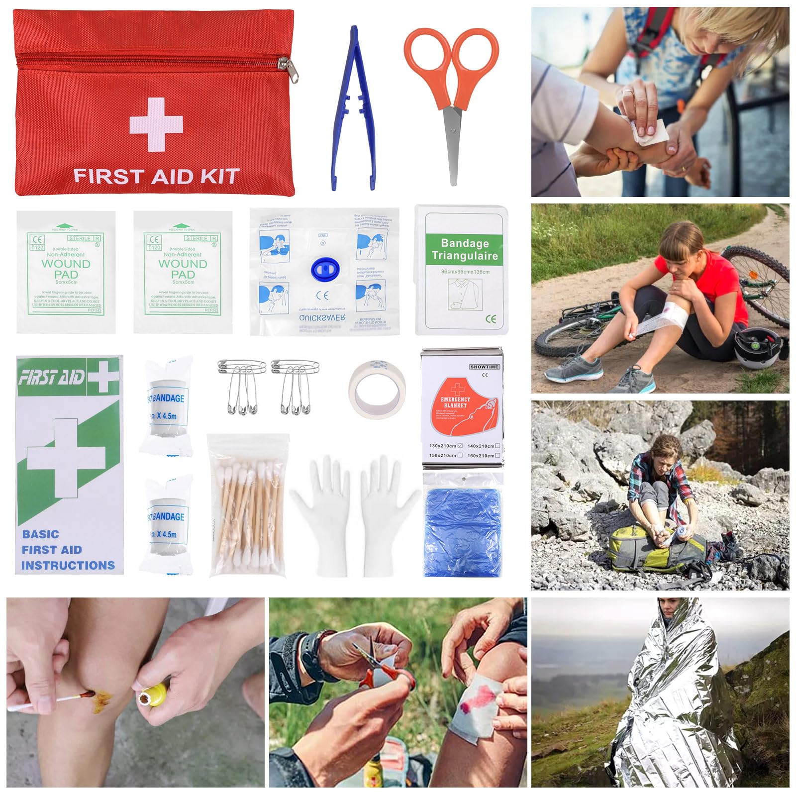 Kit de Survie Randonnée - Équipement Outdoor avec Pelle Pliante, Couteau Multifonction, Lampe Torche, Bracelet et Trousse de Premiers Secours pour Camping Aventure Trekking Urgence
