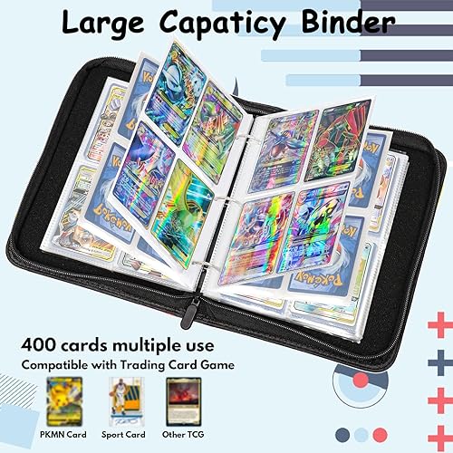 Miniatura 2 de Pempar Carpeta de tarjetas para tarjetas Pokemon de 4 bolsillos, 400 bolsillos para juegos de cartas coleccionables con fundas (clásica)