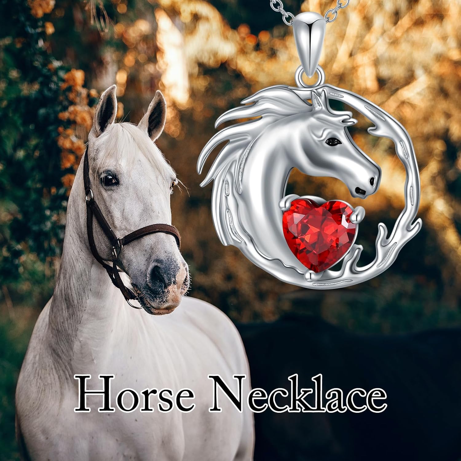 Horse Necklace for Women 925 Sterling Silver Horse with Heart Cut Birthstone Pendant Necklace - Image 4