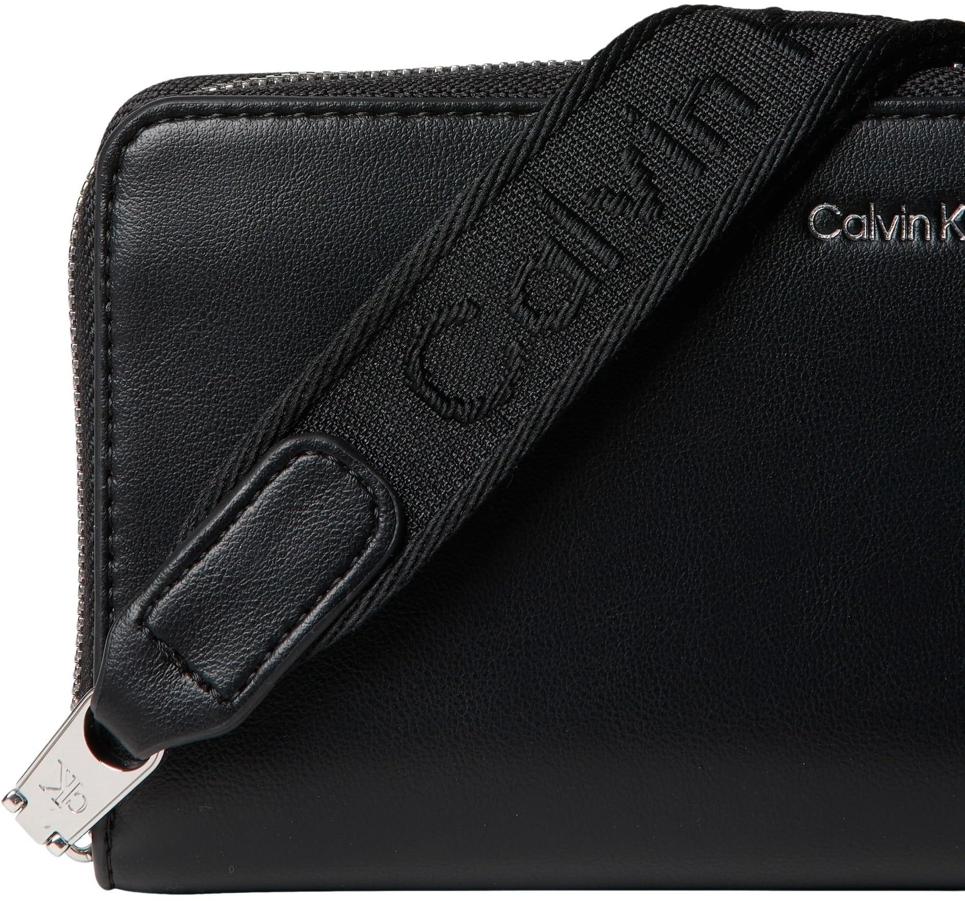 Calvin Klein Damen Geldbörse Webbing Long Zip Around mit Logo, Schwarz (Black), Einheitsgröße