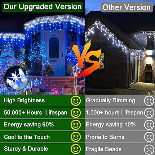 Miniatura 8 de 648 luces LED de Navidad de 66 pies, 144 gotas, luz colgante al aire libre con 8 modos y temporizador, tira de luces enchufables para exteriores,