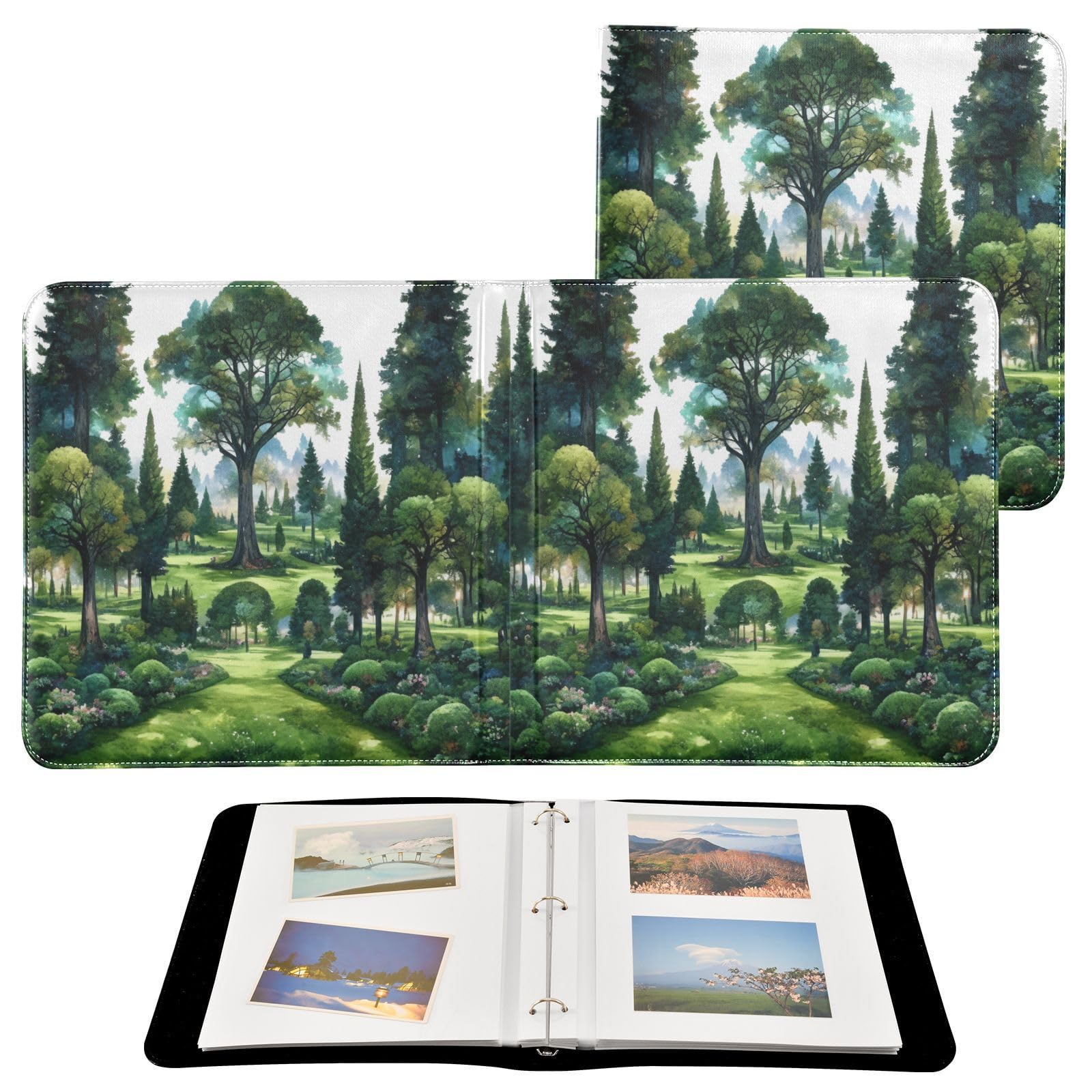 Kigai Forest Photo Album Self Adhesive Scrapbook Album Leather Cover DIY Picture Scrap Book with 20 Adhesive Sheets, 11.8x24x0.8 inch