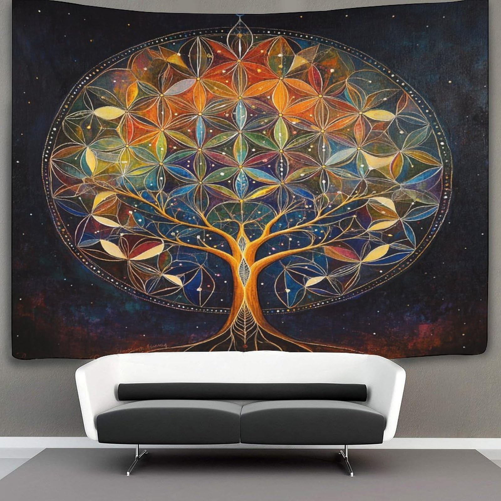 Kaiyun Style-6 Tree Of Life Tapestry Wall Hanging,Sacred Geometry Tapestries Wall Tapestry Decor For Living Room Bedroom Dorm 180Cmx230cm