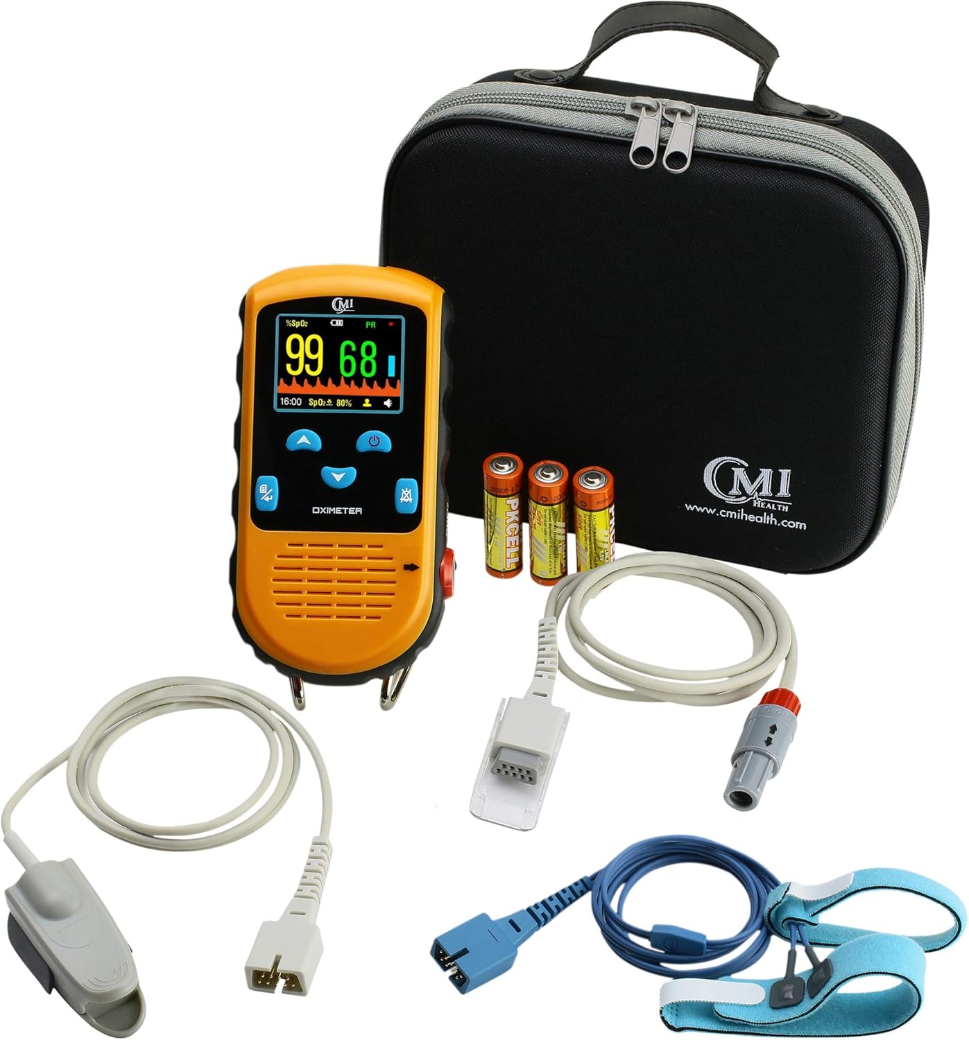 CMI Health Battery Operated Pulse Oximeter - Continuous Infant Monitoring (Up to 25 lbs) & Adult Finger Spot-Checking - Adjustable Alarm for Pulse Rate and SpO2 Levels - Carry Case : Health & Household