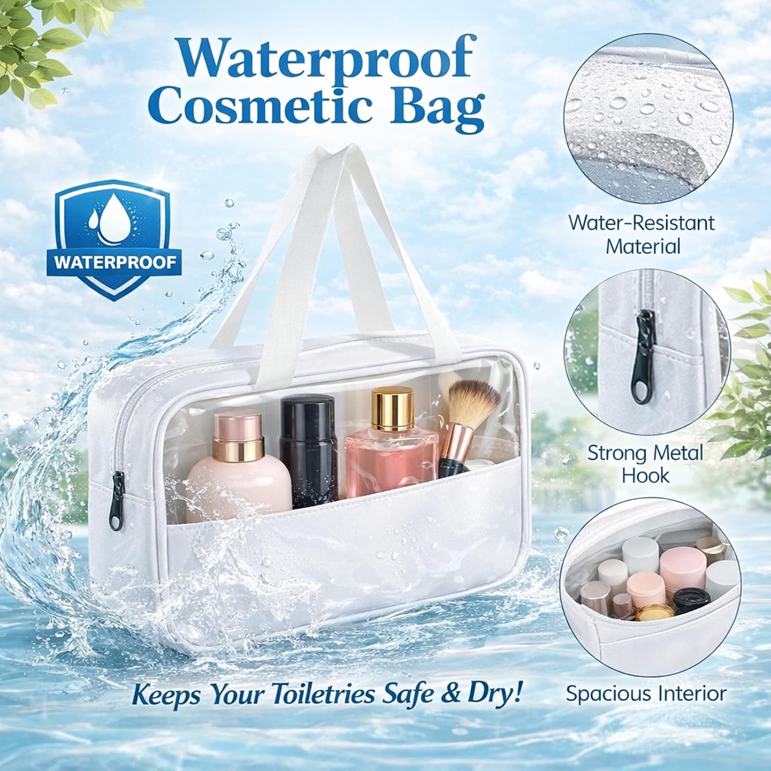 9 Pcs Makeup Bag Set, Waterproof Translucent Makeup Bag Organizer with Zipper Handle Portable Travel Cosmetic Bags for Women Men, 10.2 x 6.3 x 2.8 Inches
