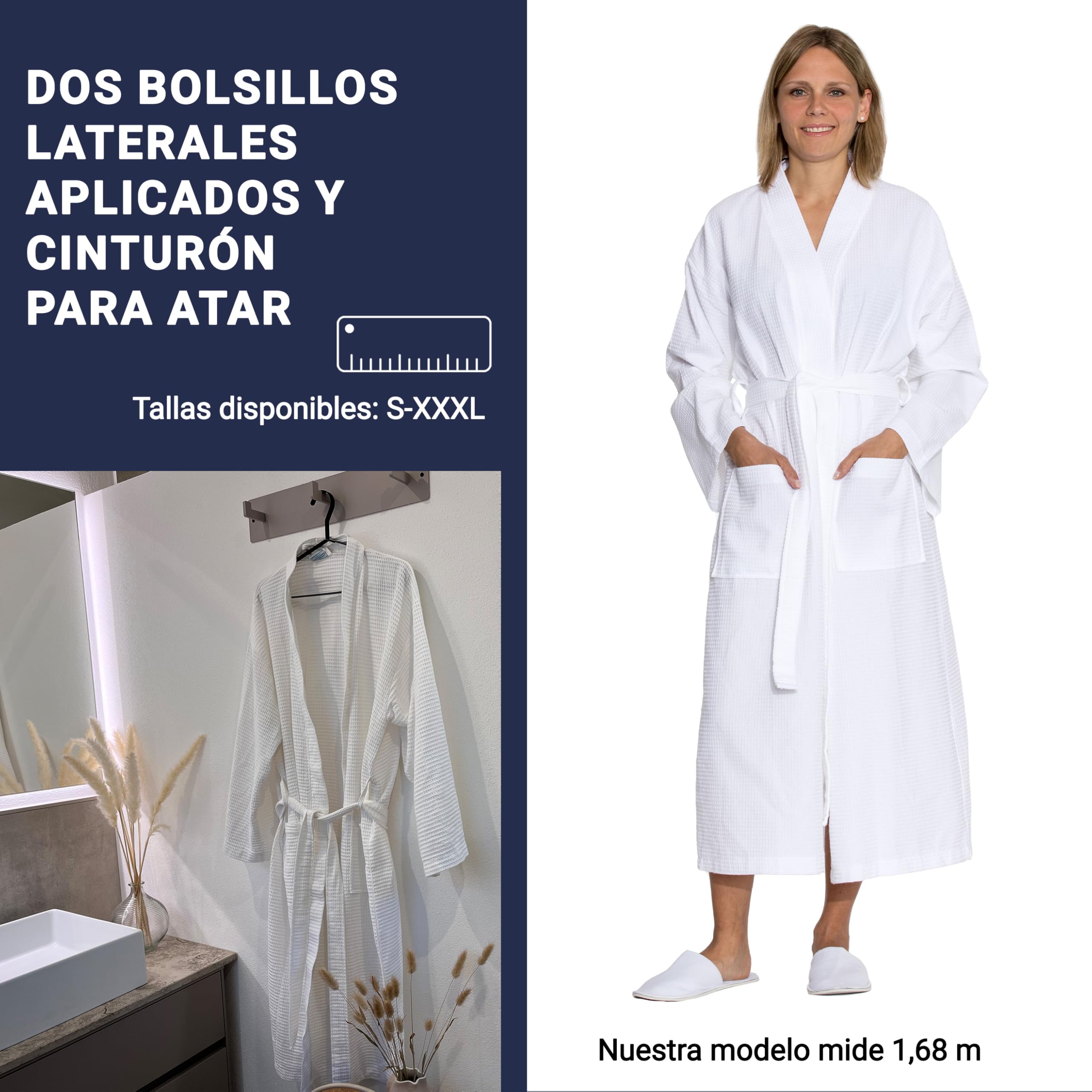 ZOLLNER Albornoz : suave y agradable al tacto, tejido de piqué, unisex, algodón, tallas S-3XL, lavable hasta 60 °C, calidad hotelera, certificado Oeko Tex®, 266