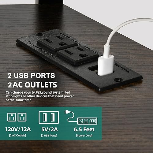 Miniatura 5 de YITAHOME Soporte de TV LED con soporte y toma de corriente, soporte de TV para televisores de 324555606570 pulgadas con montaje de altura ajustable,