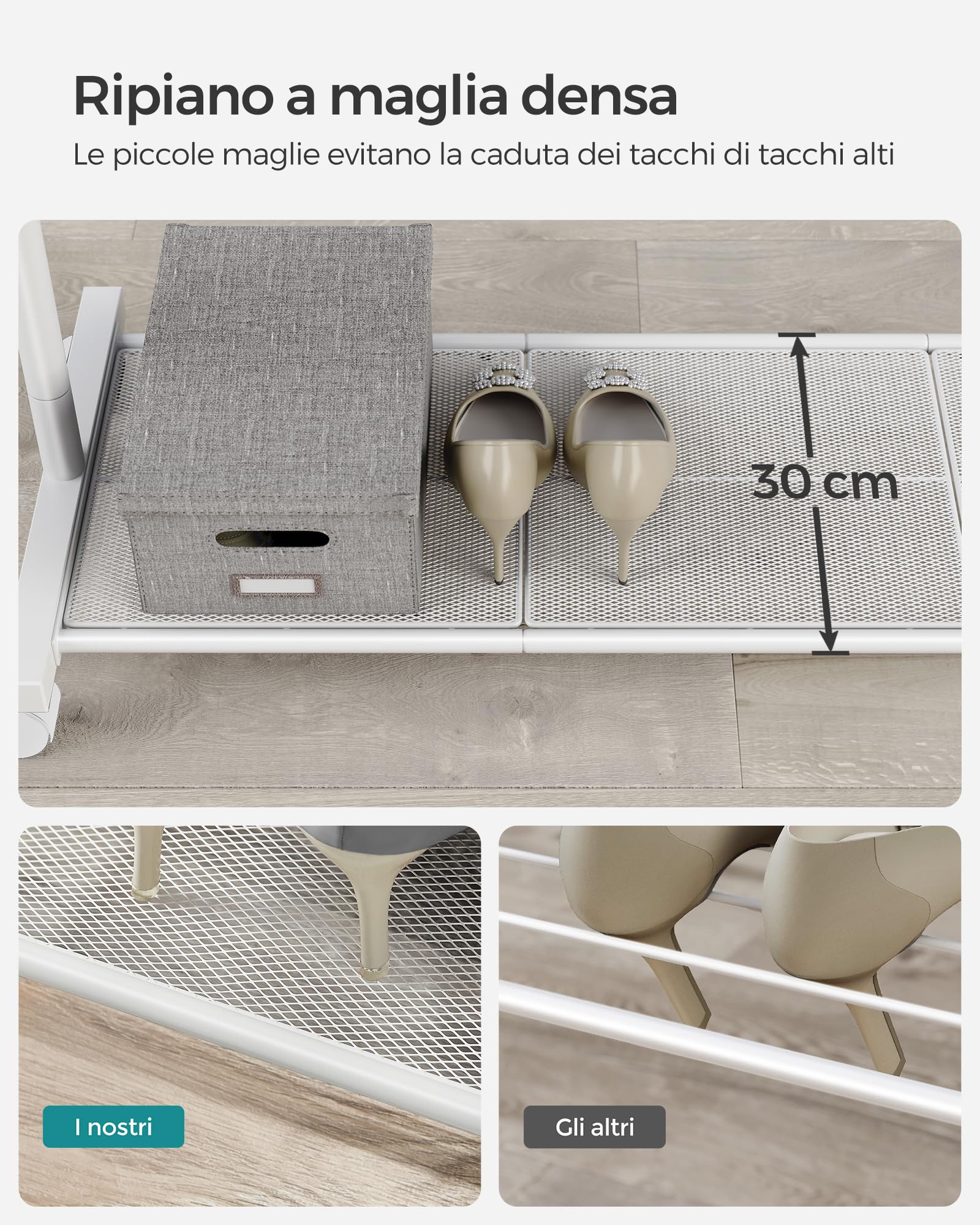 Appendiabiti A Doppia Barra SONGMICS - Con Rotelle E Ripiano, Bianco, Portata 110kg - Foto 5