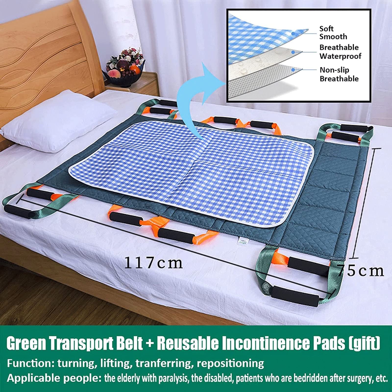 Daten Sábanas Deslizantes para Mover Pacientes En La Cama, Tabla De Transferencia De Pacientes Reutilizable con 12 Asas para Incontinencia, Bariátrica, Ancianos, Carga De 120 Kg