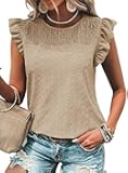 Womens Summer Knit Tops 2025 Hollow Out Crewneck Cute Ruffle Short Sleeve Womens T Shirts Blouses