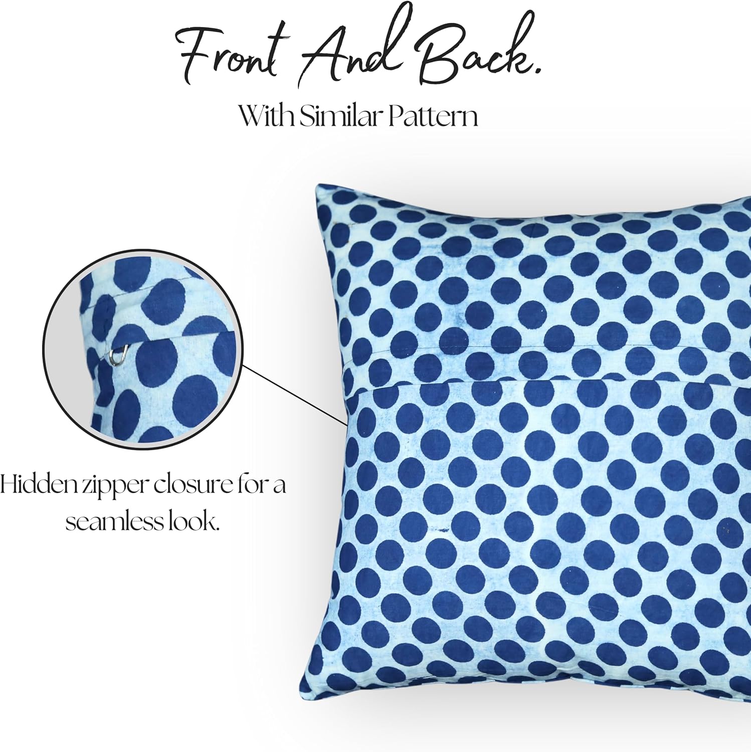 Trade Star Hand Block Printed Pillow Cover 100% Cotton Boho Throw Pillow Case Decorative Pillow Shams Square Indian Indigo Polka Dot Beautiful Outdoor Indoor Cushions 16x16 Inches