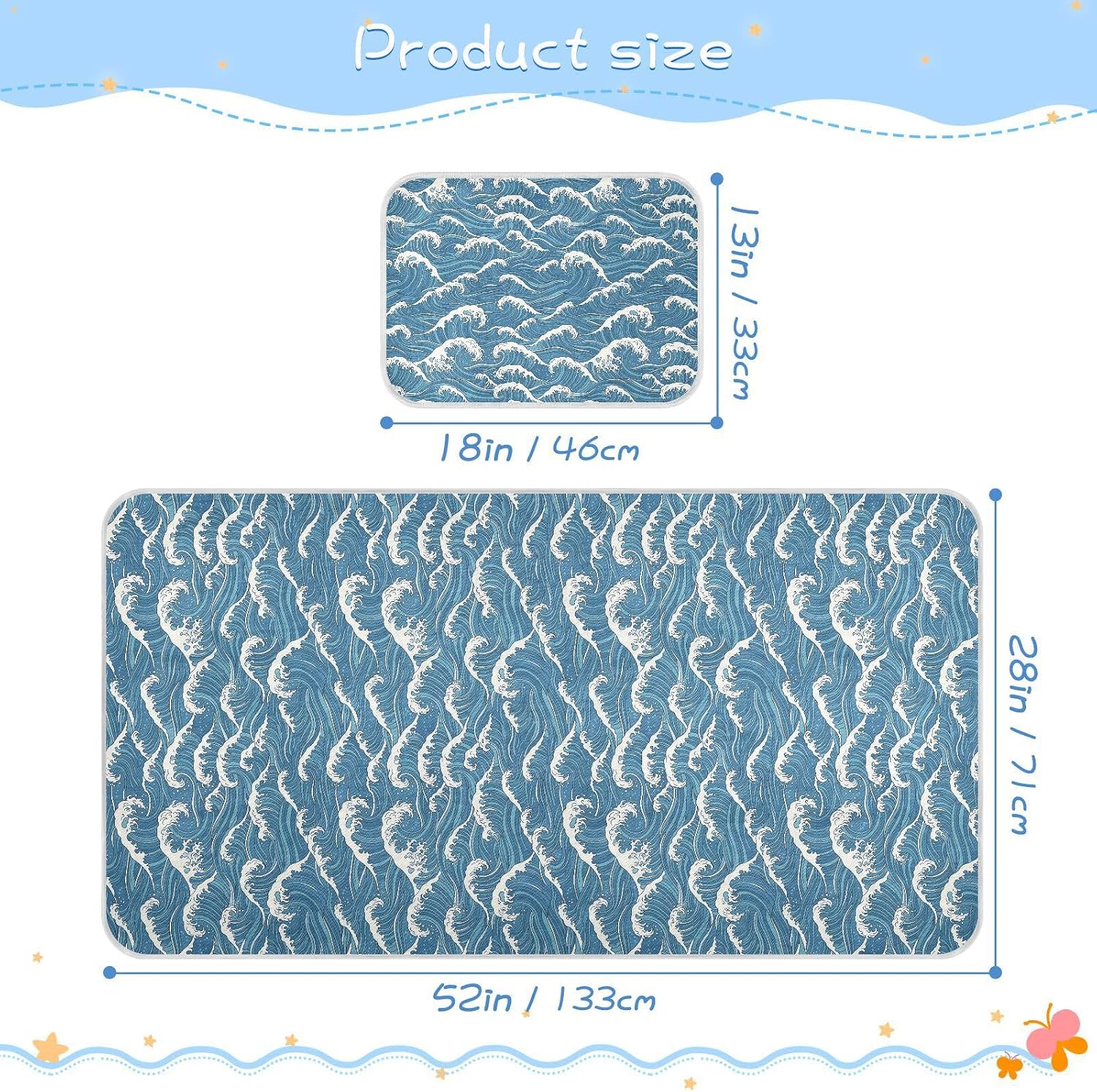 Baby Cooling Mat Ocean Waves Ice Silk Breathable Mesh Summer Crib Mattress Pad with Pillowcase, Soft Cooling Sleeping Surface for Infant & Toddler, 52"x28"