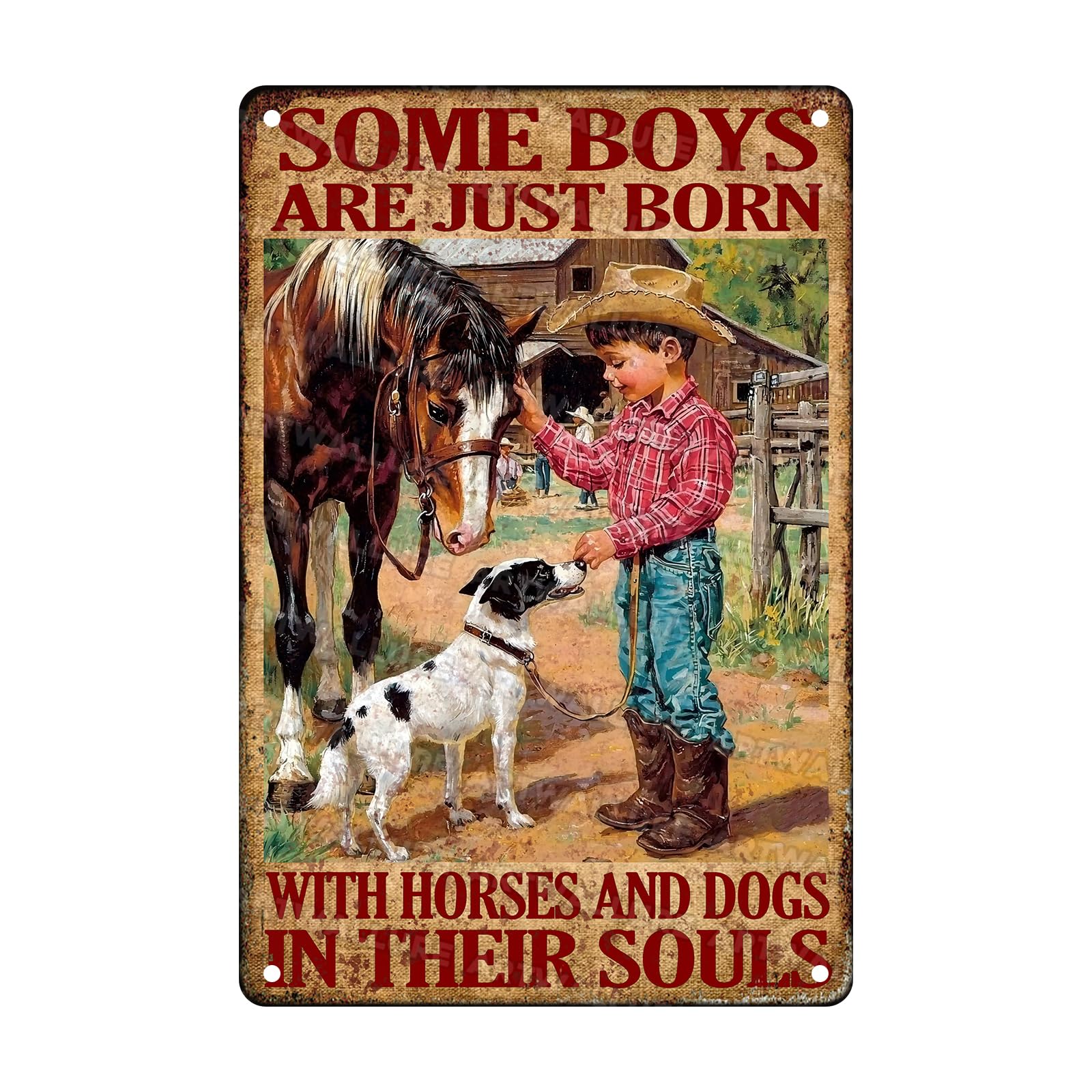 Anceky Funny Signs Some Boys Are Born With Horses & Dogs In Their Souls Metal Tin Sign Wall Decor For Kitchen Home Yard Garden Bar Farmhouse 12×8 Inch