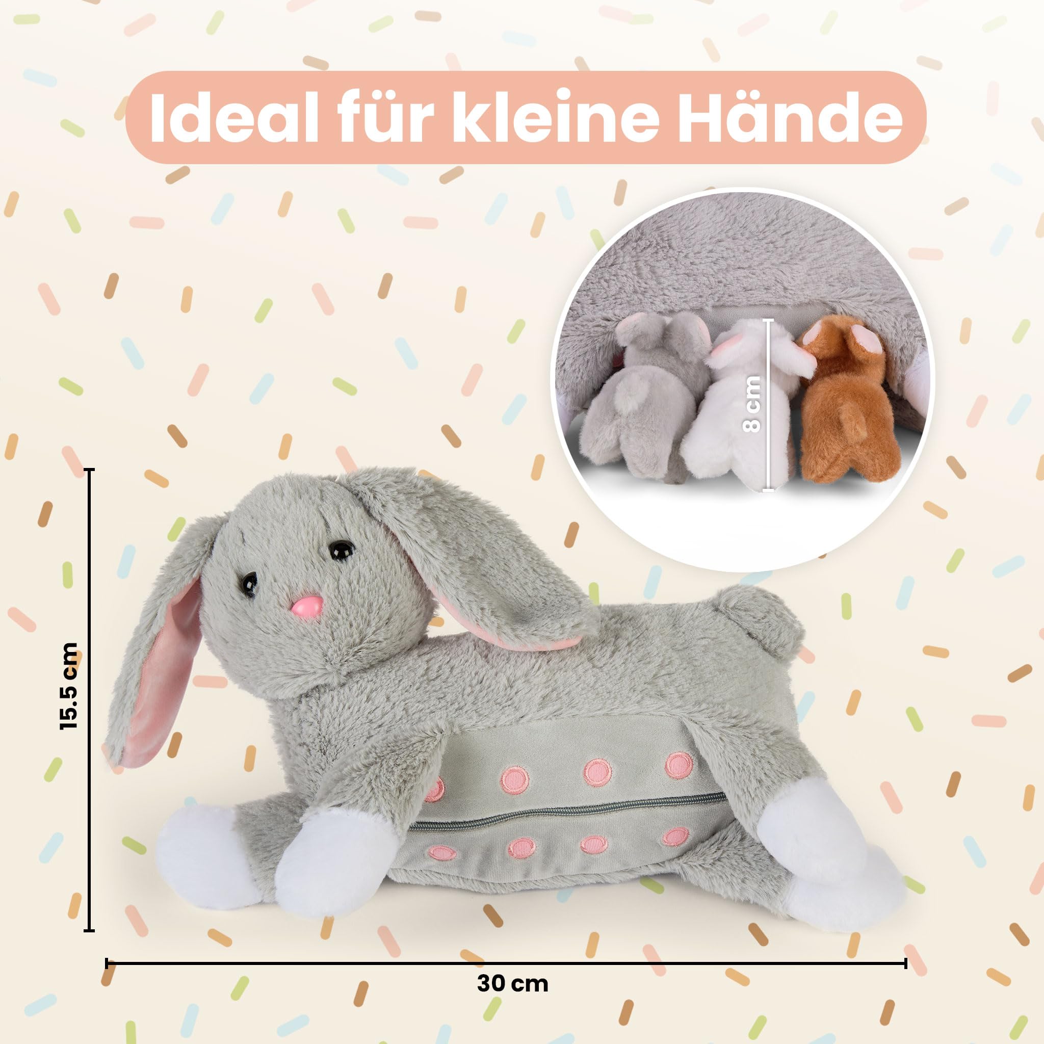 Mamanimals Rabbit Cuddly Toy with 3 Baby Rabbits, Babies Stowed in the Belly with Zip - Image 2