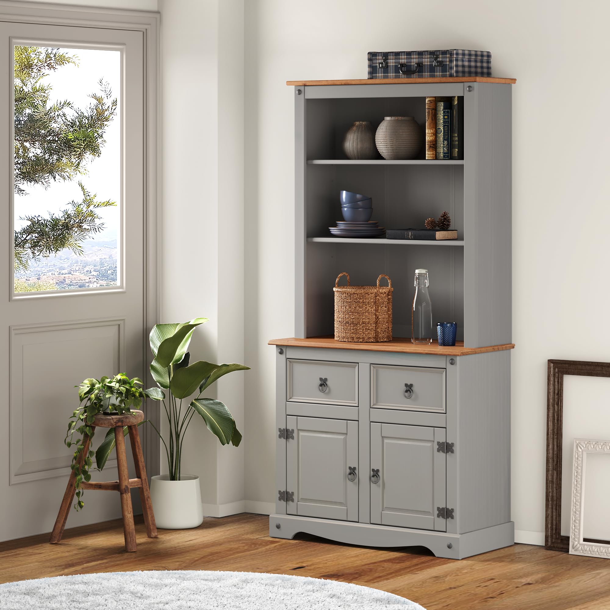 Small Grey Wax Corona Buffet Hutch Welsh Dresser Rustic Kitchen Storage  Cabinet with Shelves and Drawers : Amazon.ie: Home & Kitchen
