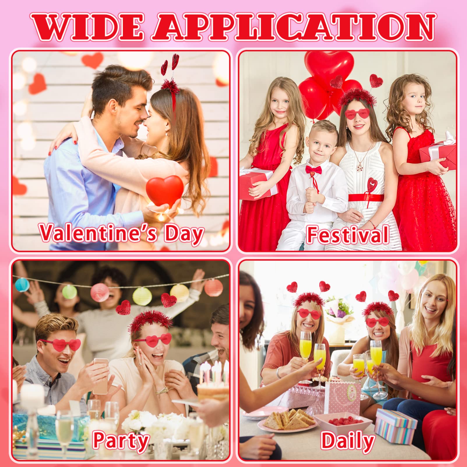 Youyole 36 Diademas De Corazón De San Valentín A Granel Y Lentes De Sol De Corazón Para Mujer, Decoración De Fiesta De San Valentín (rojo, Sin Marco