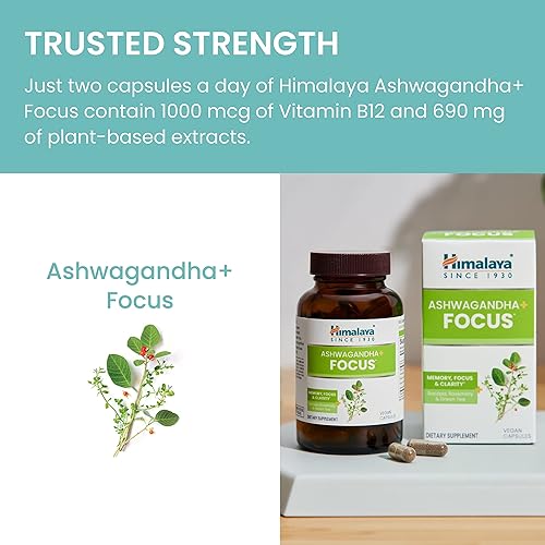 Miniatura 6 de Himalaya Ashwagandha  Focus with Ashwagandha Bacopa romero y té verde para memoria enfoque y claridad 60 cápsulas suministro de 1 mes vegano sin