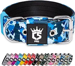 TSPRO Coleira tática para cães de 3,8 cm de largura coleira de cachorro forte de grau militar coleira de cachorro grossa coleira de cachorro com fivela de metal resistente (azul camuflado)