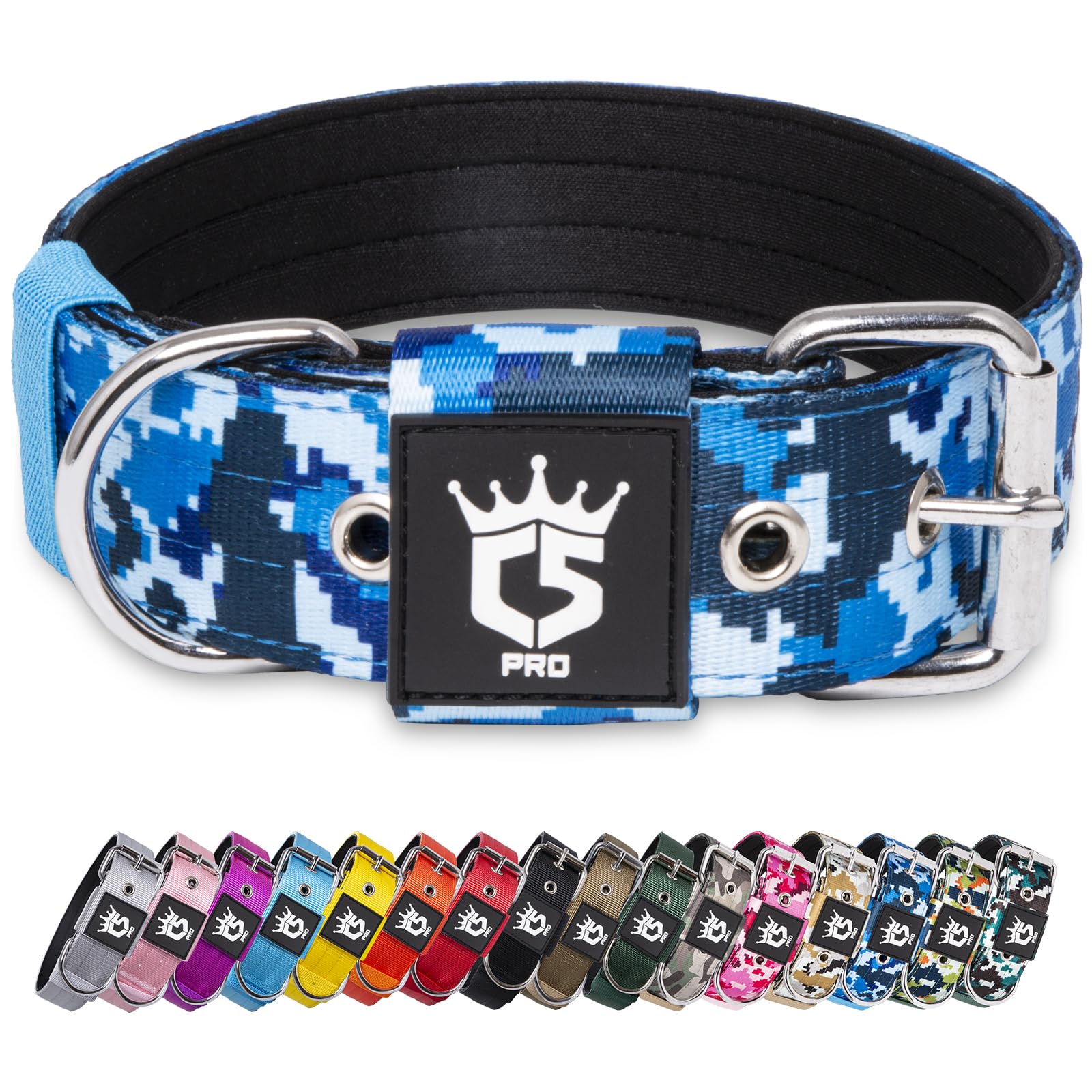 TSPRO Tactical Dog Collar 1.5 Inch Wide Thick Dog Collars with Heavy Duty Metal Buckle, Durable, Strong, Adjustable for Medium to Large Dogs (Camo