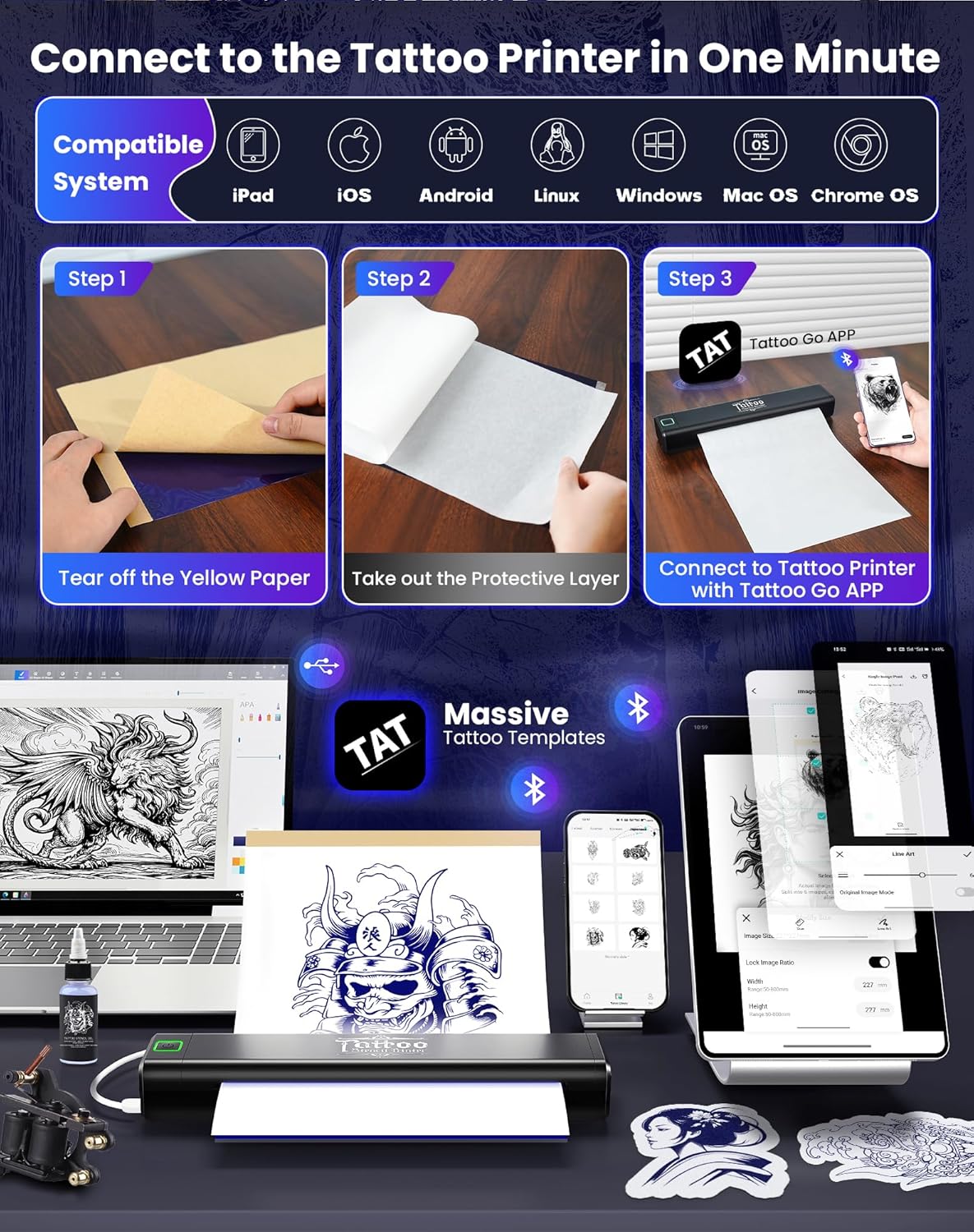vretti P84 Tattoo Stencil Printer, Tattoo Kit with 5 Pcs Transfer Paper, Wireless Tattoo Printer for Tattoo Artists & Beginners, Compatible with Tablet,IPad,Smartphone & PC