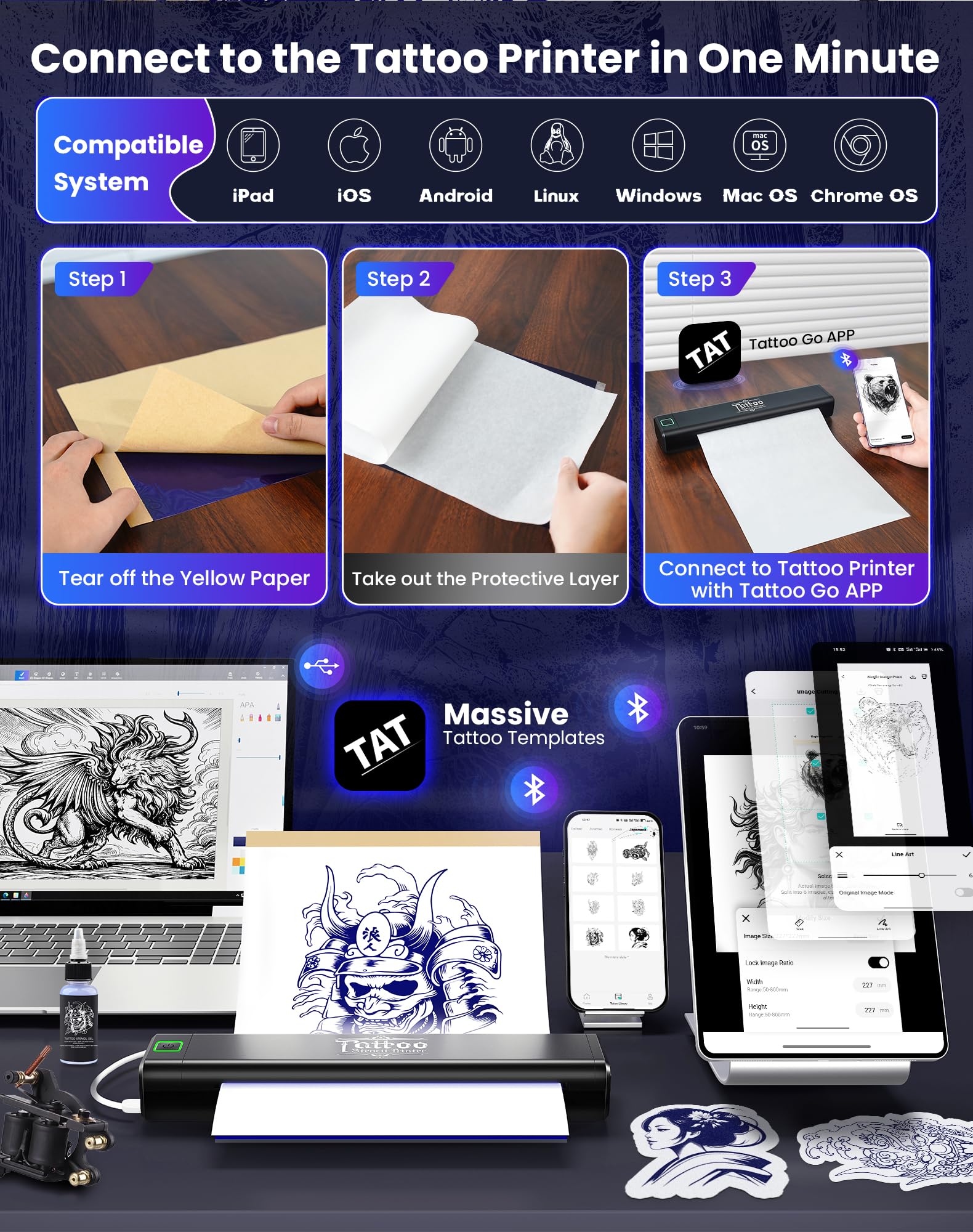 vretti P84 Wireless Bluetooth Tattoo Stencil Printer with 5 Transfer Papers