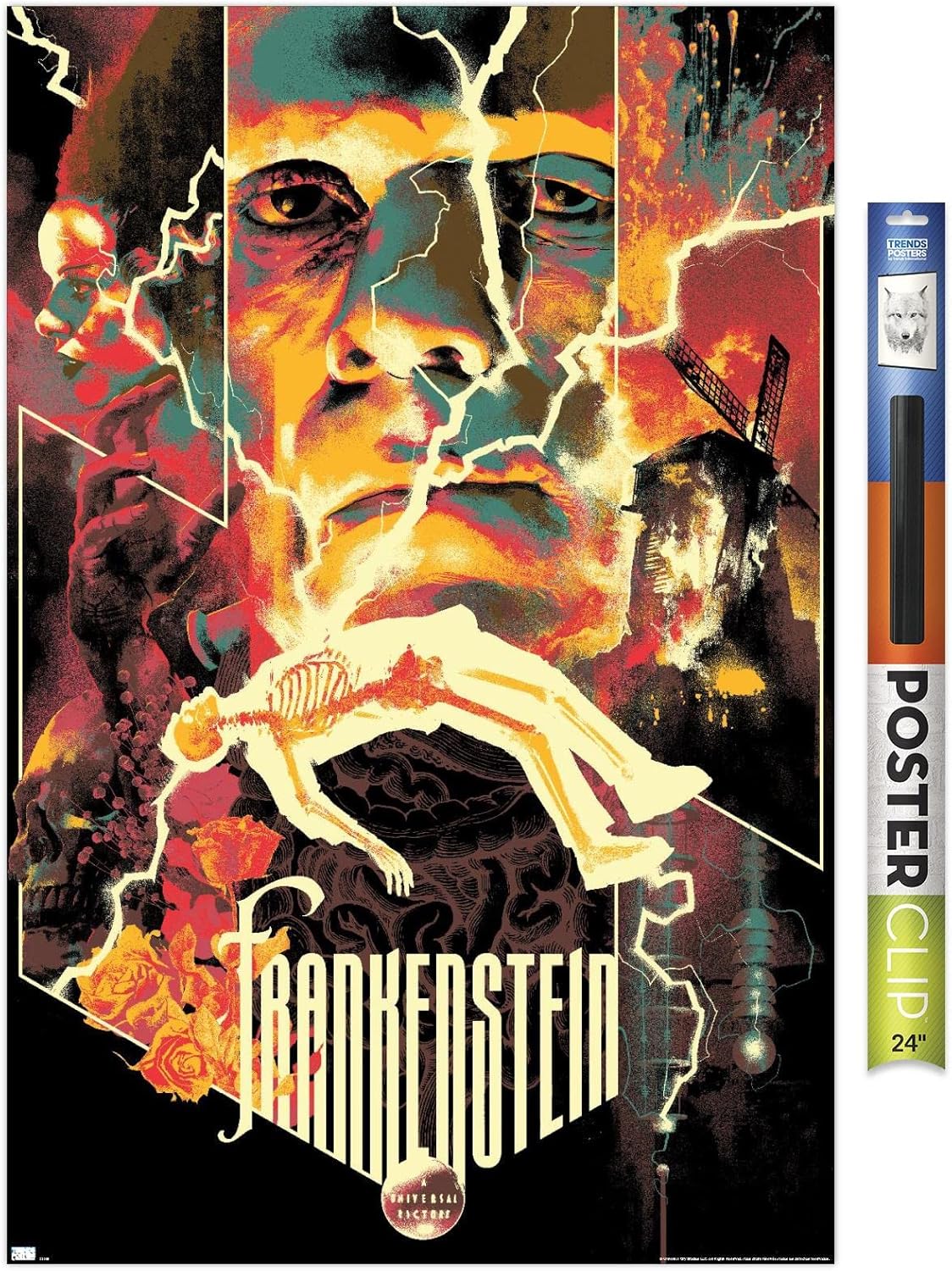 Trends International Frankenstein - Collage Wall Poster, 22.375" x 34", Mahogany Framed Version