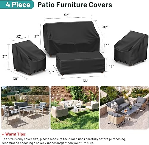 Miniatura 2 de Mrrihand Fundas para muebles de patio, 4 piezas, funda impermeable para muebles de exterior, incluye funda para sofá exterior, 2 fundas para sillas,