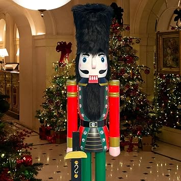 CDL Royal Guard Soldier Nutcracker with Plush Hat 6 feet L high Red and Black Christmas Nutcracker Christmas Decor K06