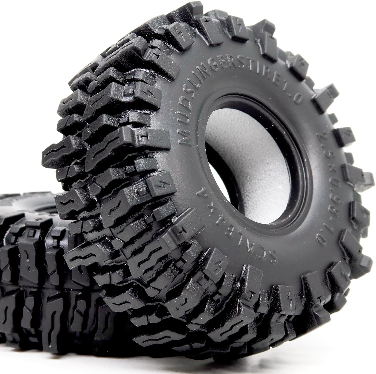 HOBBYSOUL 2pcs 1.0 Tires 64 * 25mm Soft Sticky Mud Slingers Tyres For RC Crawler 1/24 AX24 SCX24 FCX24 1/18 TRX4M Upgrades
