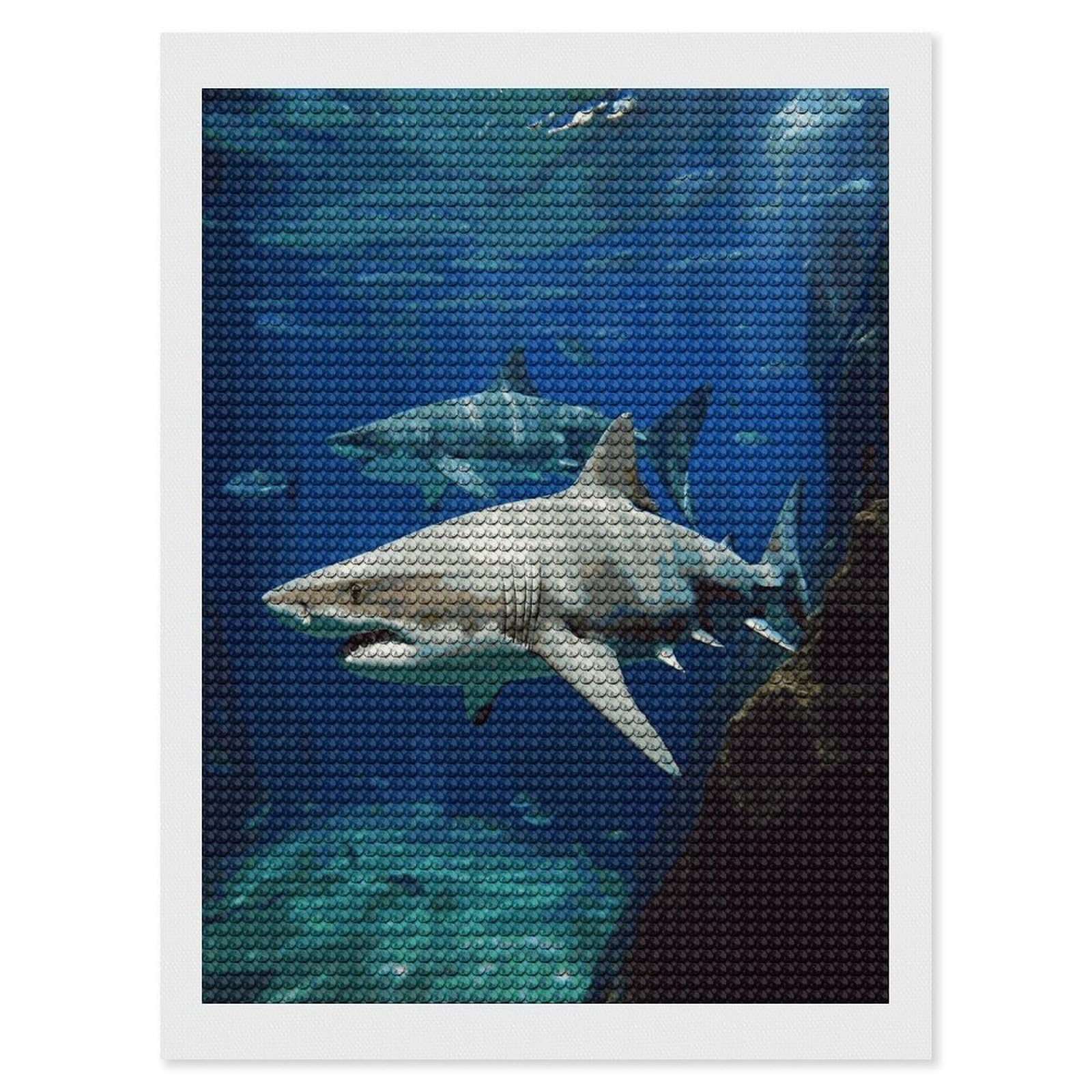 LDGSUPH Two White Sharks Diamond Painting Kits for Adults Paint with Diamond Pictures Art DIY Full Drill Diamond Dots Painting Personalized Diamond Photo for Home Wall Decor Gift 12"x16"