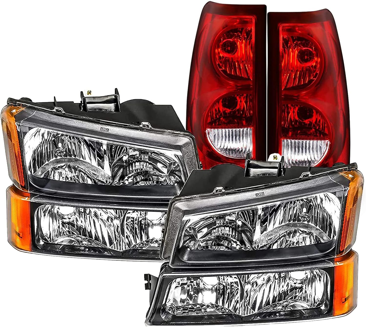 Headlight Tail Light Compatible with 2003-2006 Chevy Silverado Avalanche 1500 1500HD 2500 2500HD 3500(07 Sivlerado Classic),Chrome Housing Clear Lens