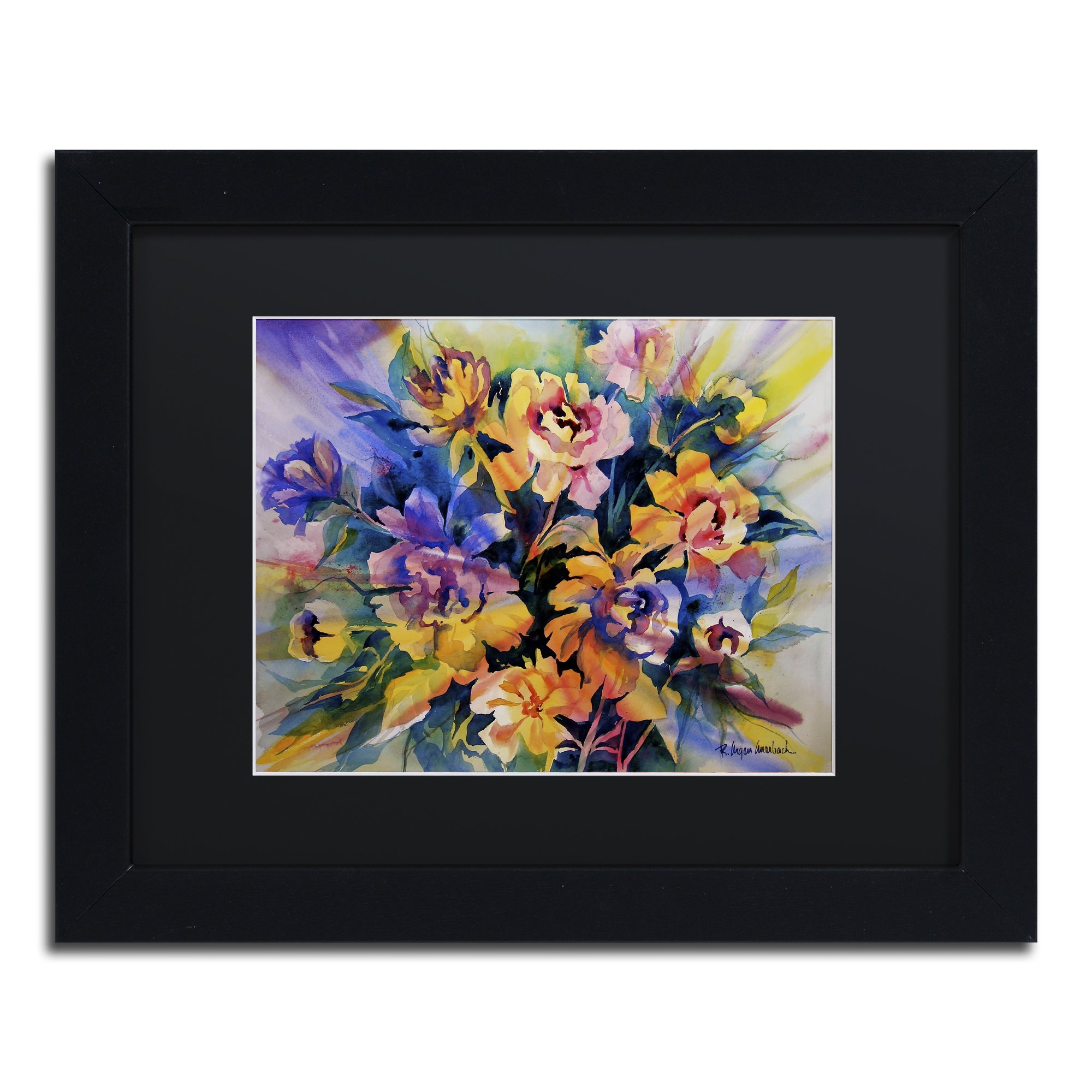 Trademark Fine Art Peonies Burst by Rita Auerbach Frame, 11 by 14", Black Matte