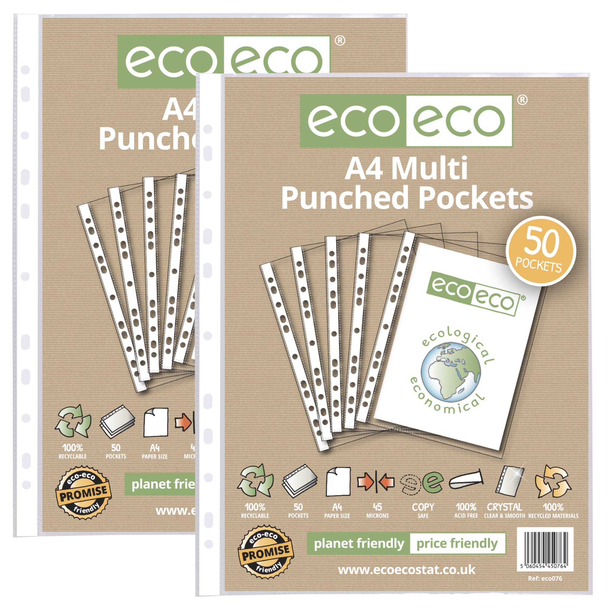 Lot De 2 Porte-Vues A4 Eco-Eco - 10 Pochettes Plastique Noir 50% Recyclé