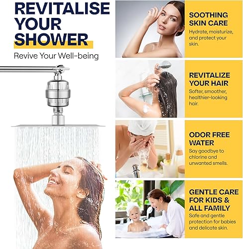 Miniatura 5 de Filtro de ducha de 20 etapas vitamina C mejorada, suavizante de agua dura, eliminación de cloro, revitaliza la piel, el cabello y las uñas con 3