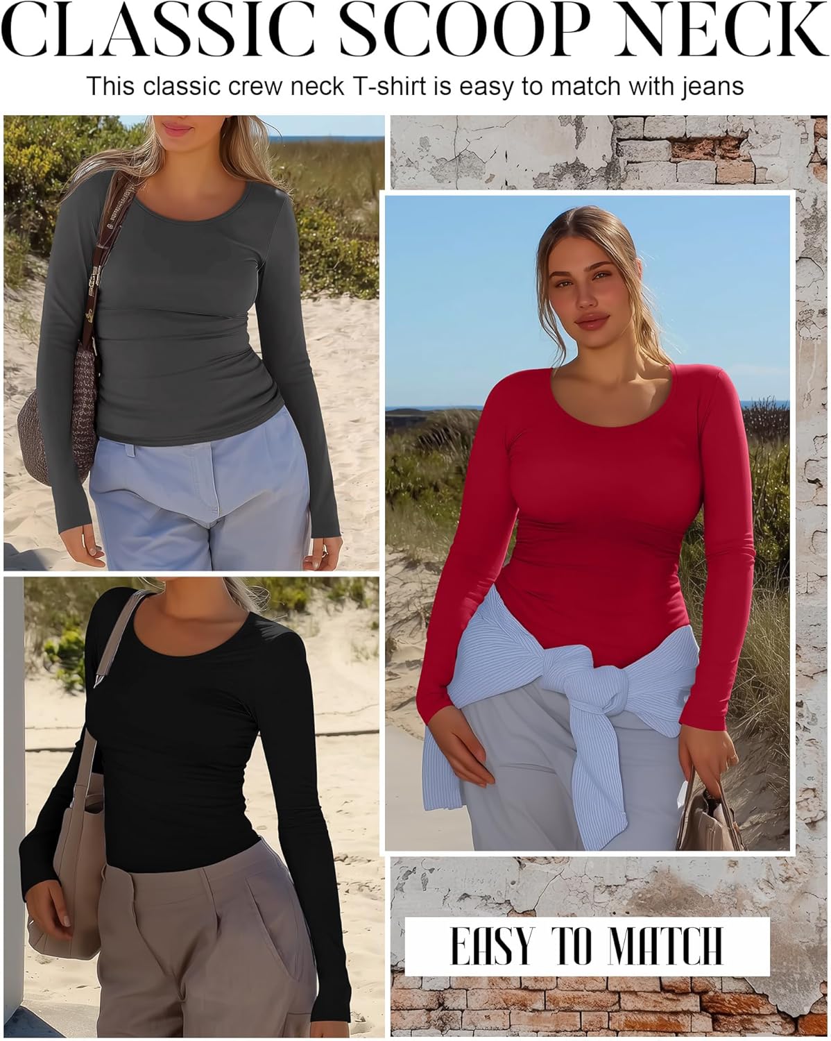 3 Pack Women's Plus Size Shirts Tops Scoop Neck Long Sleeve Tee Slim Fitted Stretchy Casual Basic Fall Winter Blouse - Image 4