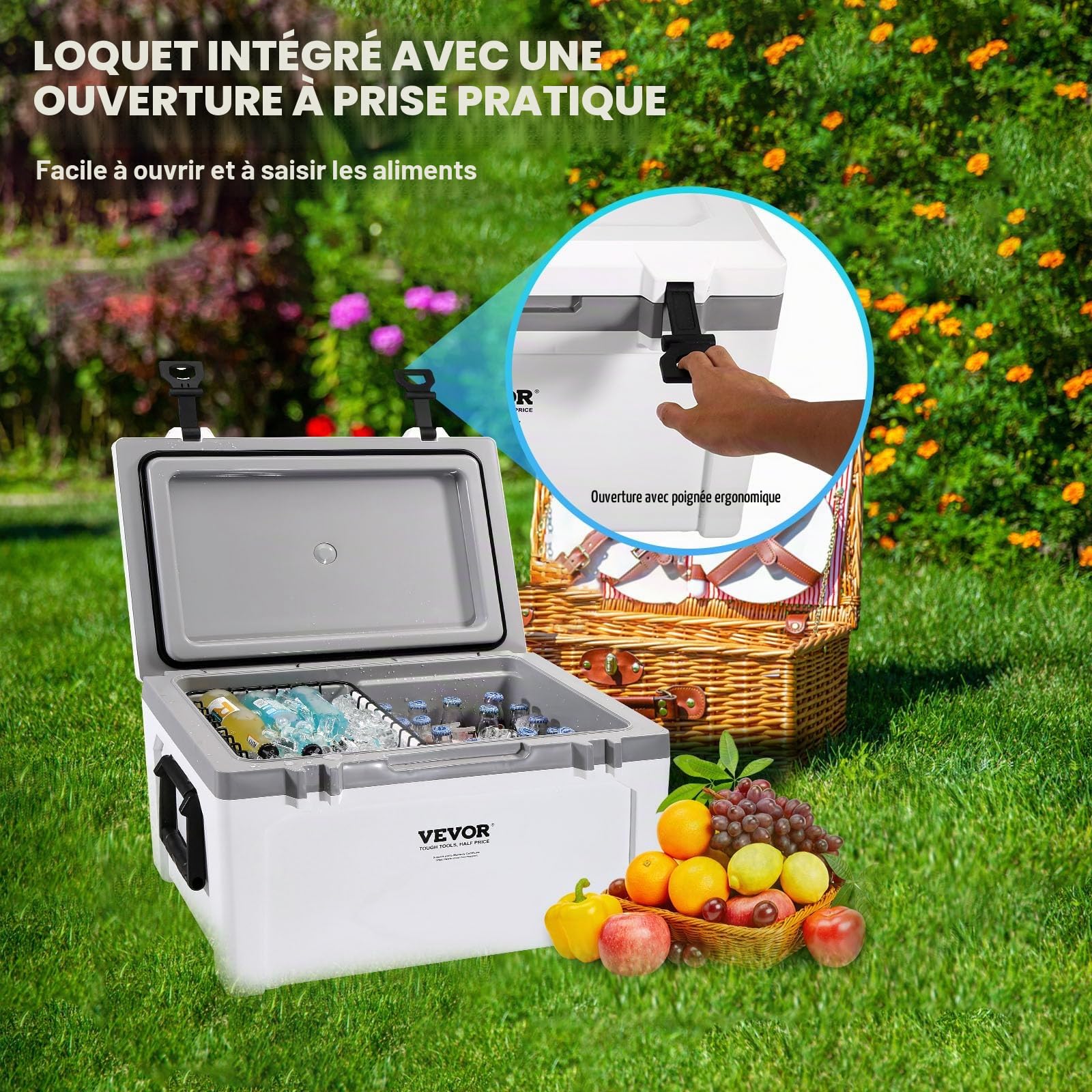 VEVOR Glacière Rigide Ultra légère, avec poignée Robuste, boîte à déjeuner pour Le Camping, Les Voyages, l'extérieur, Garde au Frais jusqu'à 6 Jours, 30% Plus légère Que Les glacières rotomoulées