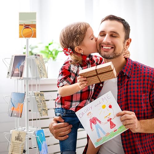 Miniatura 14 de Nuanchu 12 Pockets Greeting Card Display Stand Countertop Rotating Greeting Card Rack with 200 Clear Resealable Bags 3 Tier Metal Display Stand Black