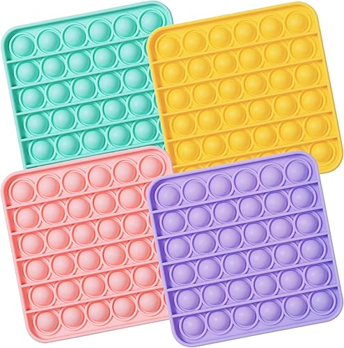 Miniatura 9 de Juguete sensorial Push Pop Bubble Fidget, paquete de 12, cuadrado, 5 x 5 pulgadas, arcoíris, recuerdos de fiesta