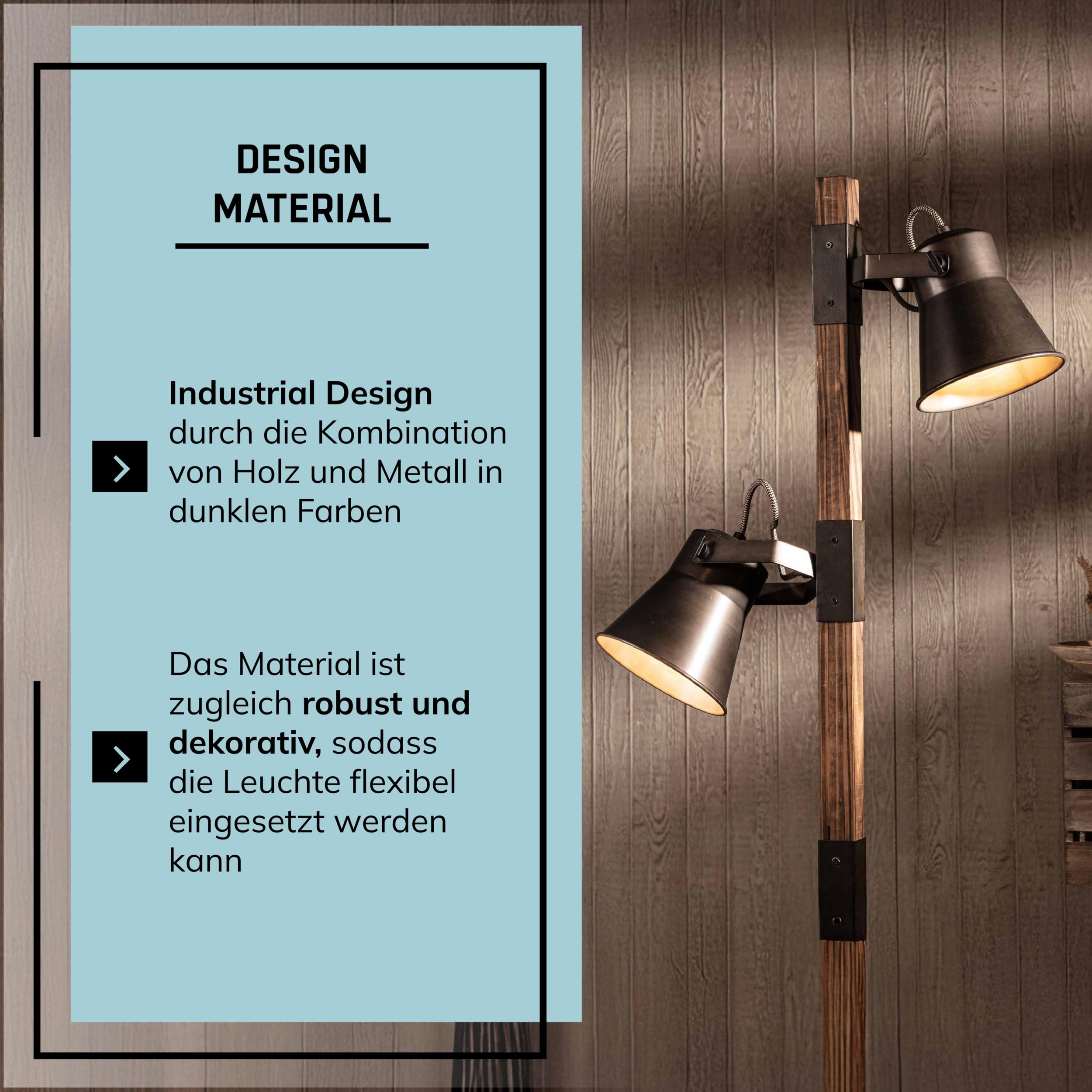 Lightbox Stehlampe im Industrial-Look - Standleuchte 2-flammig - 154cm Lampe für Wohnzimmer, Schlafzimmer & Esszimmer - E-27 Fassung exkl. LED