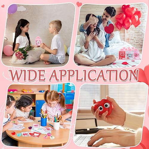 Miniatura 6 de Halloscume 144 bolas de estrés de corazón de San Valentín a granel con bolsas de organza y tarjetas de San Valentín para aliviar el estrés, juguete