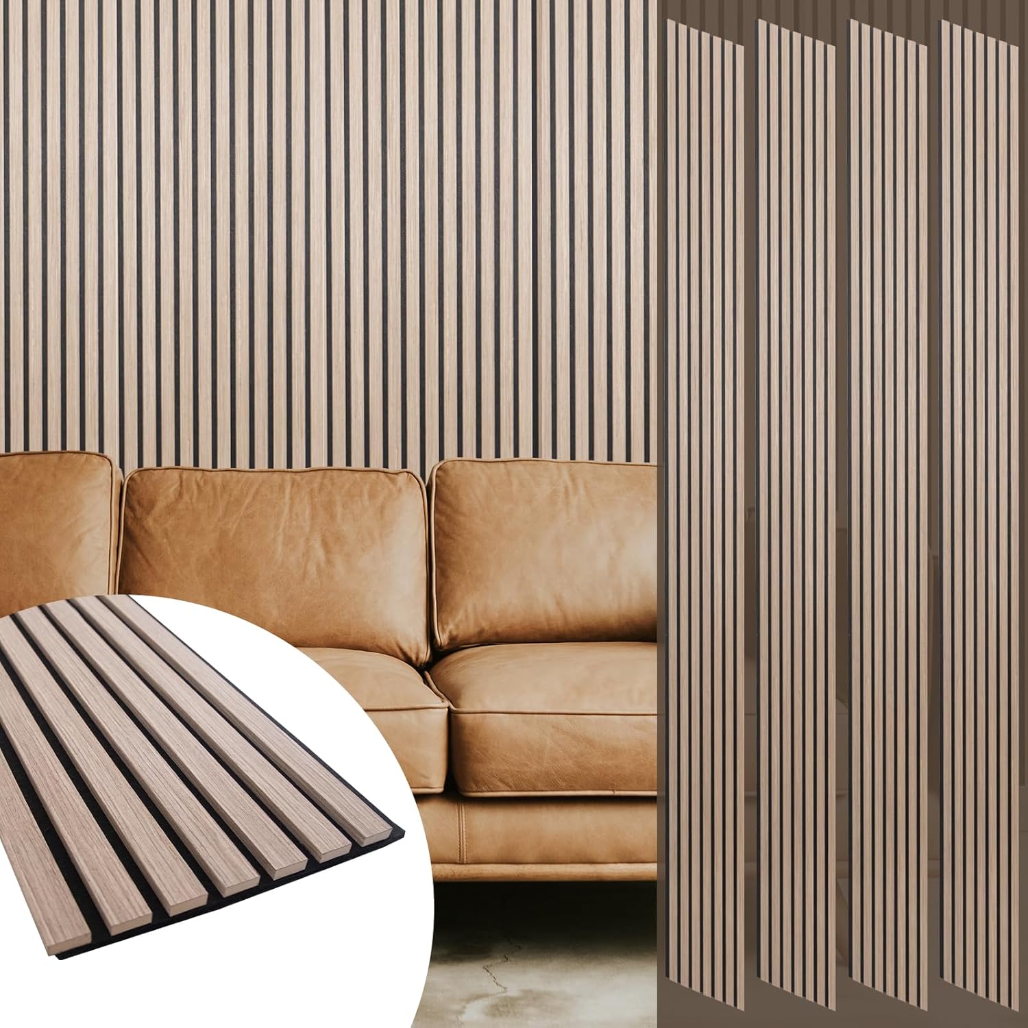 Yuzzy Rustic Walnut Wood Slat Acoustic Panels 108x11 Inch 4PCS - Soundproof Wall Ceiling Panels for Home Office Studio Decor