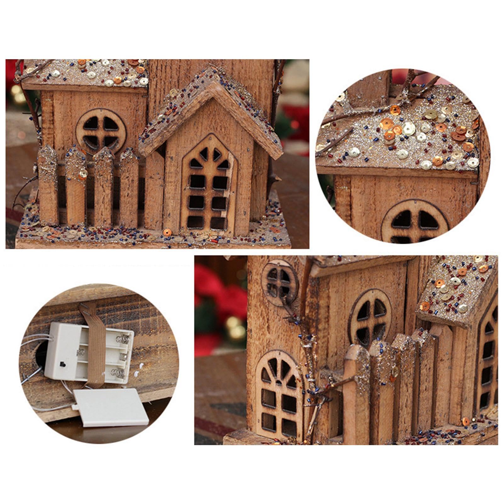 Statuetta della casa del villaggio di Natale, decorazione della casa di | Natale in legno - Statua della casa della figura illuminata in miniatura di Natale | fotografici ornamentali per la