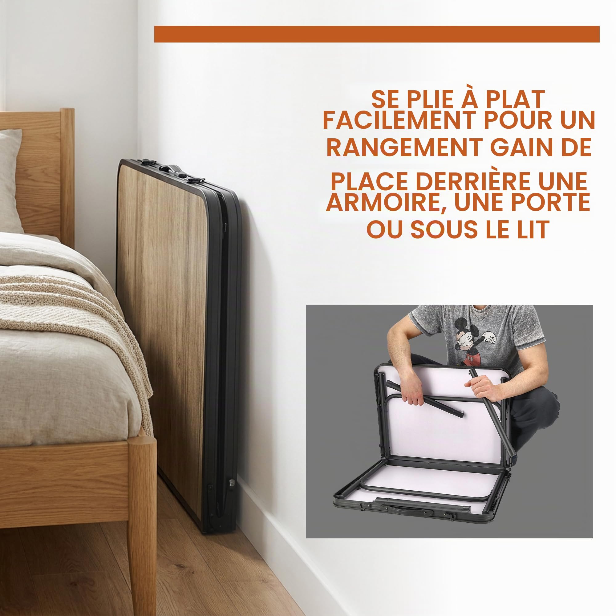 Table de camping pliable 90 x 60 cm aspect bois – Table pliante pliante avec hauteur réglable 40/70 cm, pour 4 personnes, charge jusqu'à 30 kg pour balcon, jardin, pique-nique et caravane