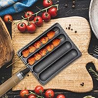 Vista 6 de Sartén para salchichas, Sartén de salchicha de hierro fundido, Bandeja antiadherente para hornear con mango de madera antiescaldado, sartén