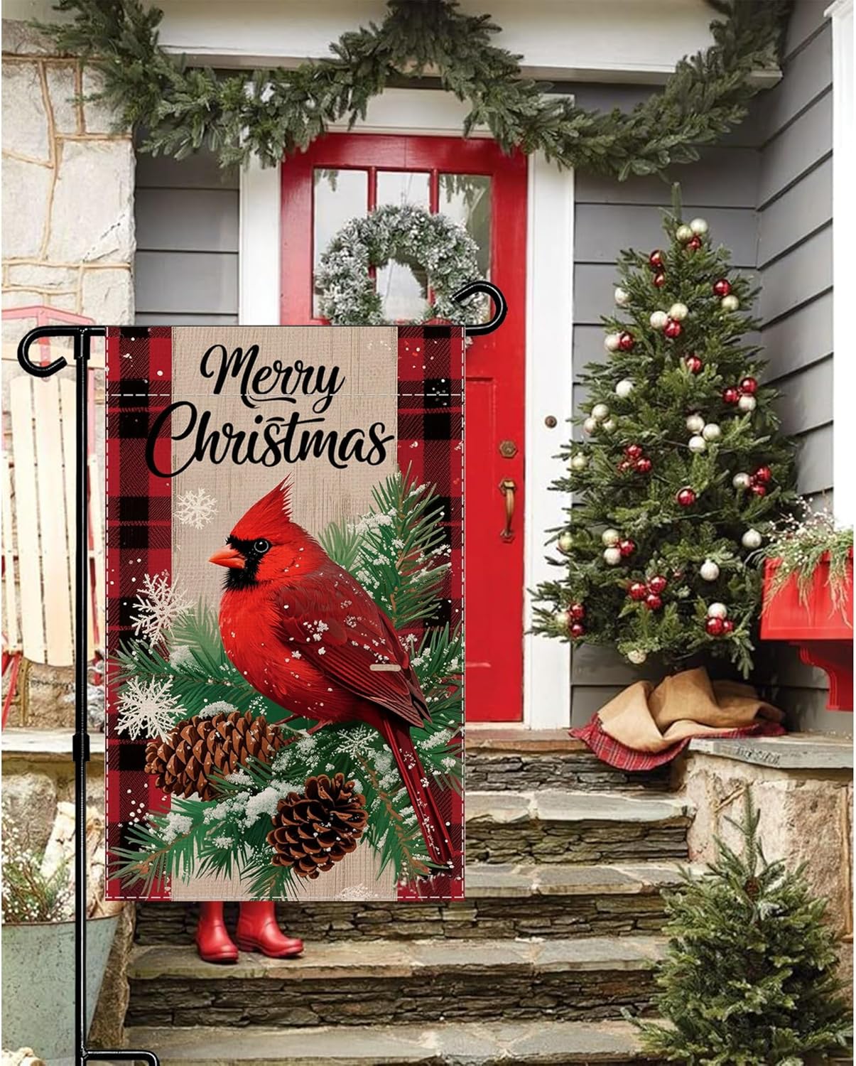 Christmas Cardinal Garden Flag 12x18 Vertical Double Sided Winter Holiday Outside Decorations Burlap Yard Flag, Winter Festive Holiday Yard Outdoor Decorative Flag - Image 6