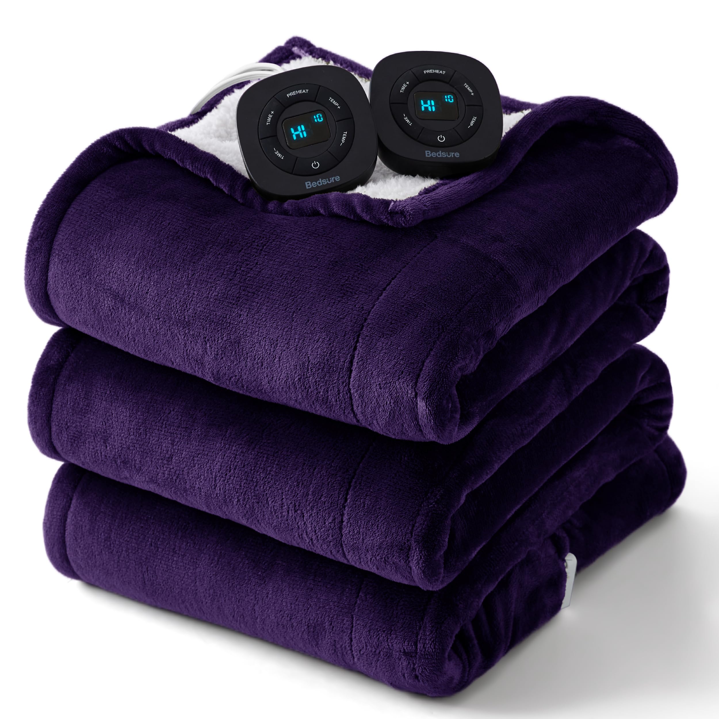Bedsure Electric Blanket King Size - Dual Control Heated Blanket King Size, Fast Heating with 10 Time Settings &amp; 10 Heat Settings, Warm Gift for Grandma (100x90 inches, Purple)
