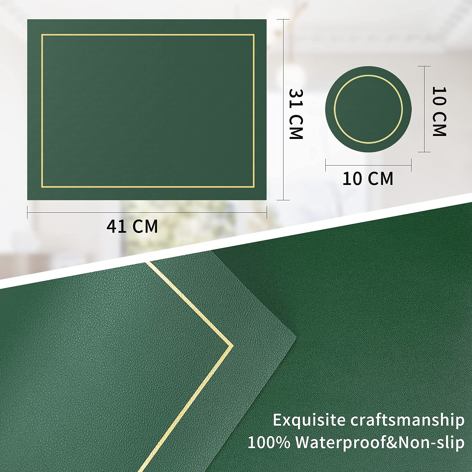 Set 6 Tovagliette Pelle PU 41x31cm + 6 Sottobicchieri - Impermeabili Antiscivolo, Lavabili, Rosso - Foto 5